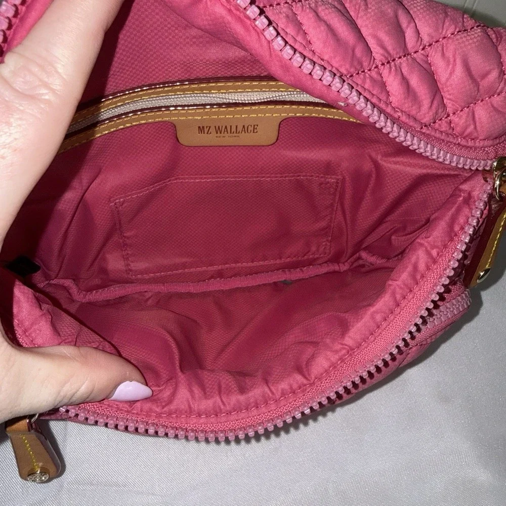 MZ Wallace Zinnia Pink Metro Quilted Sling Fanny Pack Belt Bag Handbag Purse